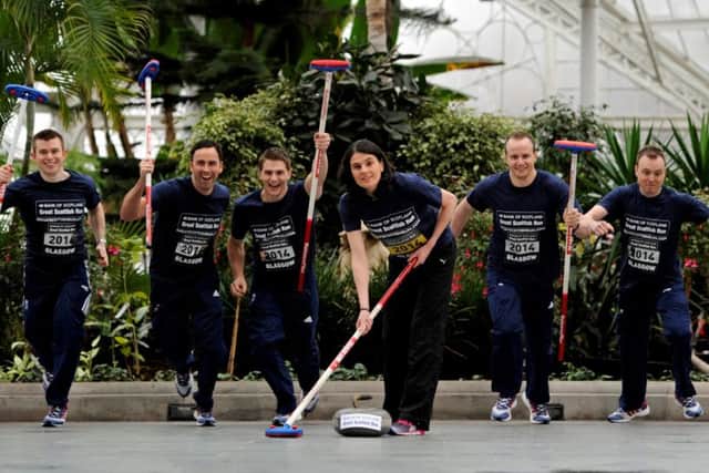 The Team GB curling team and long distance runner Susan Partridge launch the Great Scottish Run at Glasgow Green. Picture: Hemedia