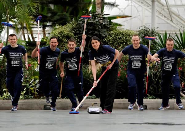 The Team GB curling team and long distance runner Susan Partridge launch the Great Scottish Run at Glasgow Green. Picture: Hemedia