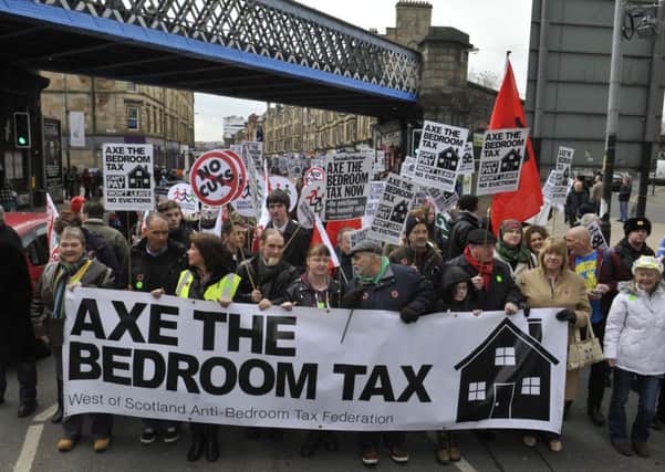 Tommy Sheridan joins thousands protesting against the Bedroom Tax in March of last year. Picture: Robert Perry