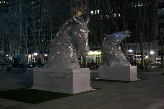 Scaled models of The Kelpies in New York City
