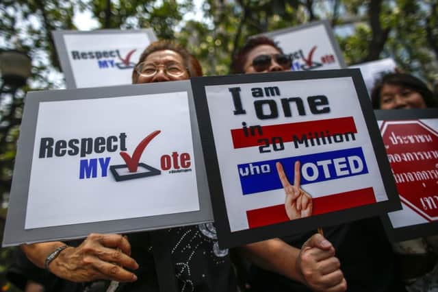 In Bangkok, protesters ask the Constitutional Court to respect their vote. Picture: Reuters