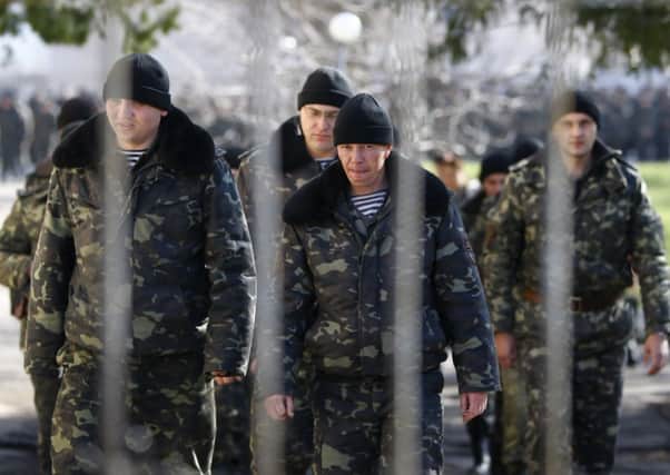 Ukrainian soldiers at a military base near Simferopol. Picture: Reuters