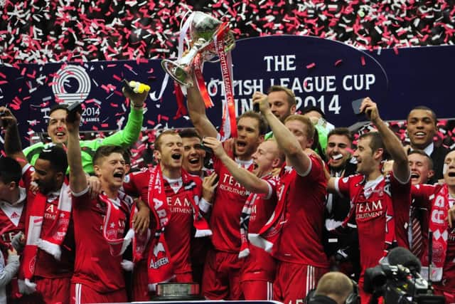 Aberdeen celebrate their League Cup win. Picture: Robert Perry