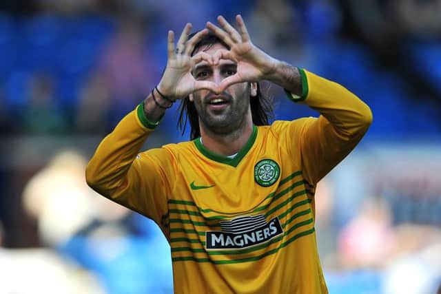 Georgios Samaras celebrates a goal but could the towering Greek be on his way out of Celtic? Picture: Robert Perry