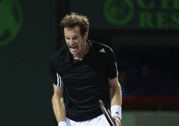 Andy Murray celebrates match point against Australias Matthew Ebden at the Sony Open in Florida. Photograph: Clive Brunskill/Getty