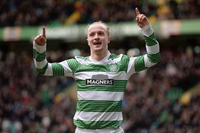 Celtic striker Leigh Griffiths celebrates putting the Hoops 2-0 up. Picture: SNS