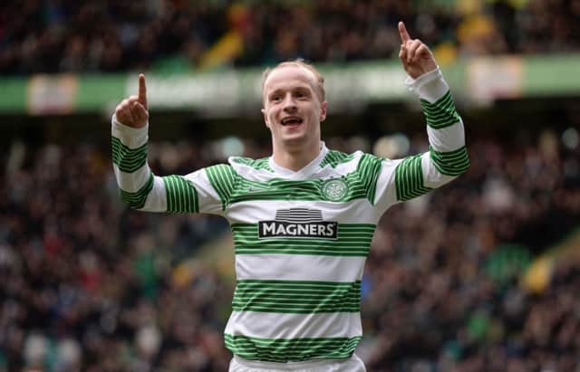 Celtic striker Leigh Griffiths celebrates putting the Hoops 2-0 up. Picture: SNS