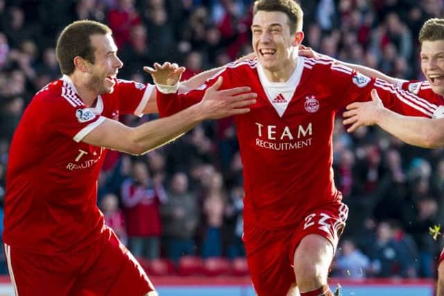 Aberdeen's Ryan Jack (rigth) celebrates his goal with team-mate Andrew Considine. Picture: SNS