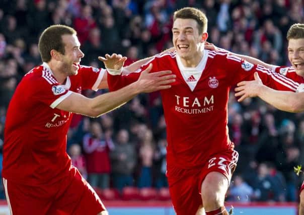Aberdeen's Ryan Jack (rigth) celebrates his goal with team-mate Andrew Considine. Picture: SNS