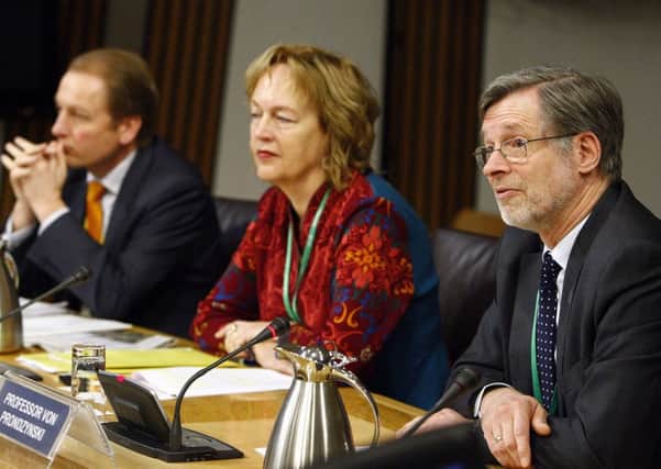 Professor Paul Boyle, Professor Petra Wend,and Professor Ferdinand von Prondzynski give evidence to the education committee. Picture: Andrew Cowan/Scottish Parliament