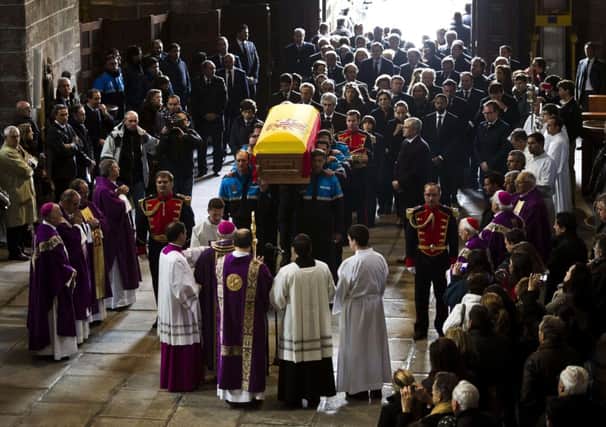 The flag-drapped coffin of former Spanish Prime Minister Adolfo Suarez. Picture: Reuters
