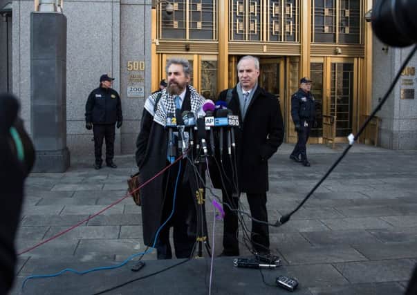 Defense lawyers for Osama Bin Laden's son-in-law, Sulaiman Abu Ghaith, speak to the media. Picture: Getty