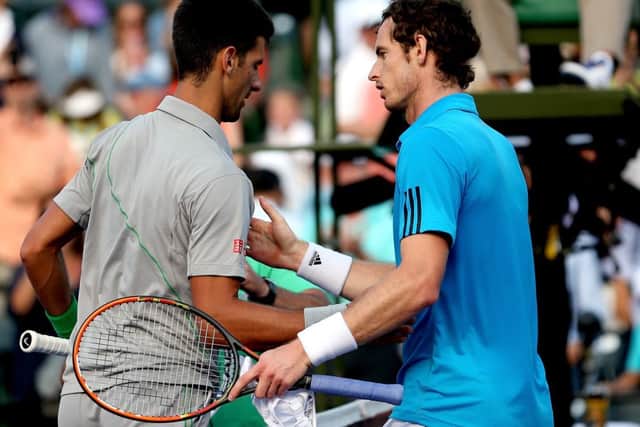 Novak Djokovic is congratulated by Andy Murray after winning at the Sony Open in Miami. Picture: Getty