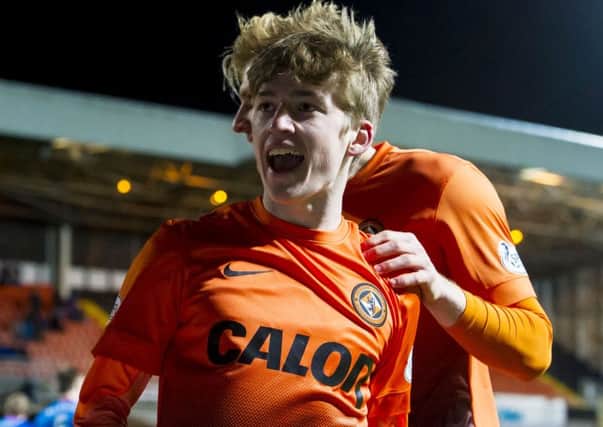 Ryan Gauld celebrates after scoring to give Dundee Utd the lead. Picture: SNS
