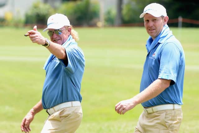 Team Europe captain Miguel Angel Jimenez, left, and Stephen Gallacher. Picture: Getty
