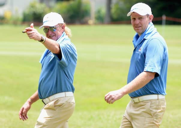 Team Europe captain Miguel Angel Jimenez, left, and Stephen Gallacher. Picture: Getty