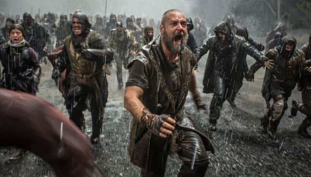 The heavens open on Russell Crowe in the Hollywood blockbuster Noah. Picture: AP