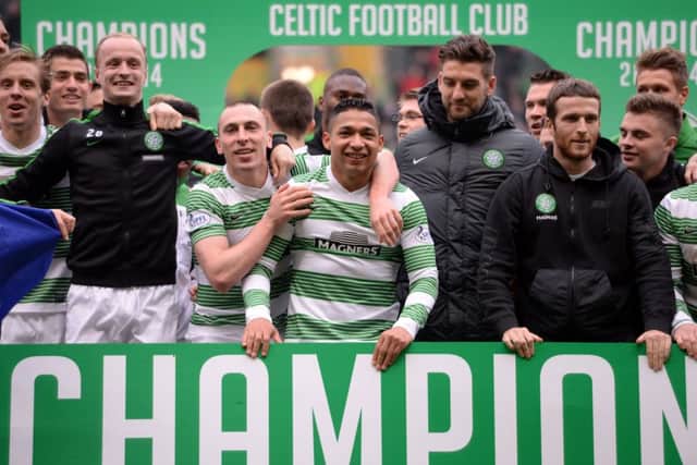 Emilio Izaguirre and Scott Brown start the celebrations. Picture: SNS