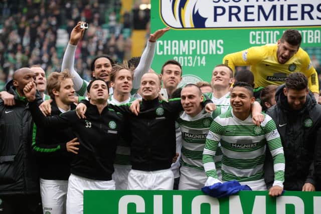 Celtic players get the party started after Saturdays game. Picture: Craig Williamson/SNS