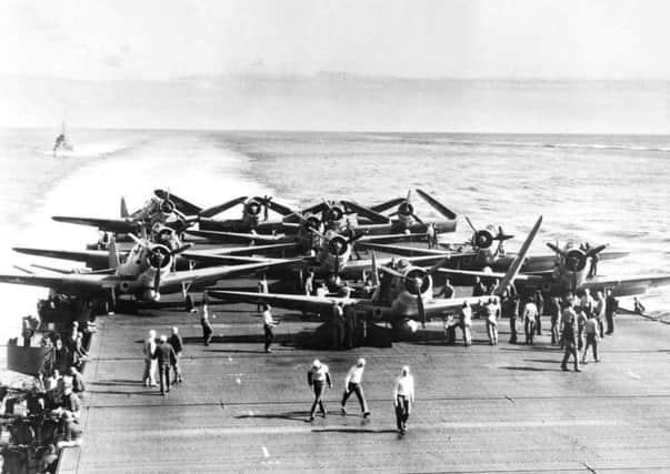 Planes get ready for take-off in John Fords 1942 documentary The Battle of Midway