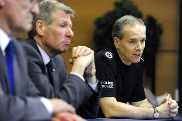 Kenny MacAskill and Stephen House at a briefing in Falkirk yesterday. Picture: Michael Gillen