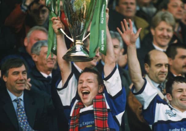 Andy Nicol lifts the 1998 Heineken Cup after captaining Bath to the trophy. Picture: Getty Images