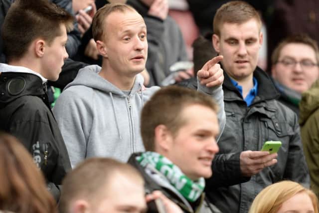 Leigh Griffiths pictured among the Hibernian support at Tynecastle. Picture: SNS