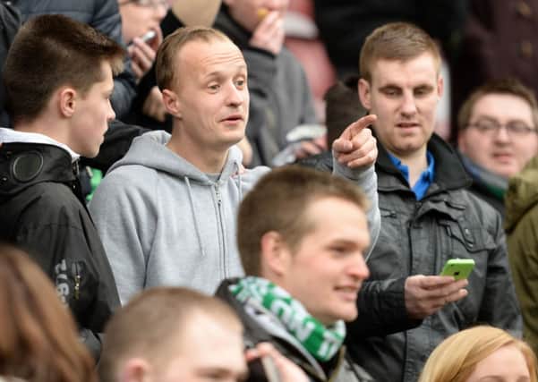 Leigh Griffiths pictured among the Hibernian support at Tynecastle. Picture: SNS