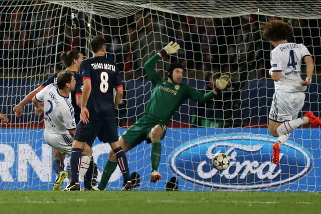 Petr Cech is left stranded as team-mate David Luiz inadvertently bundles the ball into his own net. Picture: PA