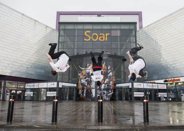 Sam McFarlane, Kate McWilliam and Peter McKee catch some air at Soar at intu. Picture: Lenny Warren