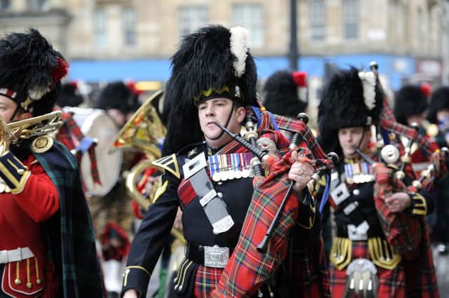 The Scots DG parade through Glasgow after returning from Afghanistan. Picture: John Devlin