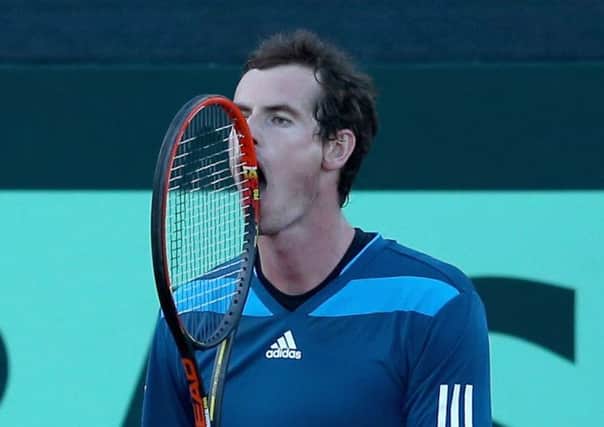 Andy Murray displays some frustration during his match against Andreas Seppi despite winning the first set.  Picture: Getty