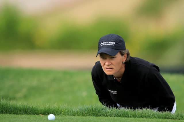Catriona Matthew of Scotland lines up a long putt. Picture: Getty
