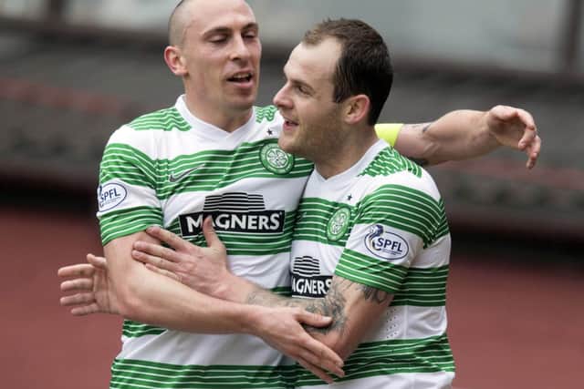 Celtic's Anthony Stokes (right) celebrates his goal with Scott Brown. Picture: PA