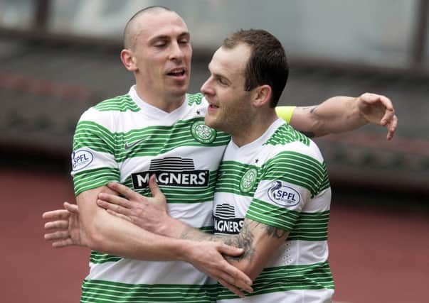 Celtic's Anthony Stokes (right) celebrates his goal with Scott Brown. Picture: PA