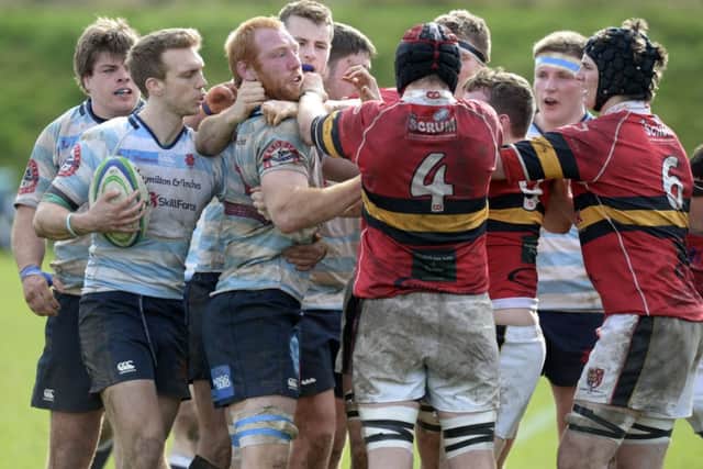 With the stakes high, tempers flare during Saturdays match.  Picture: Craig Watson/SRU/SNS