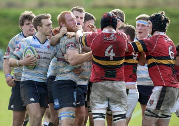 With the stakes high, tempers flare during Saturdays match.  Picture: Craig Watson/SRU/SNS