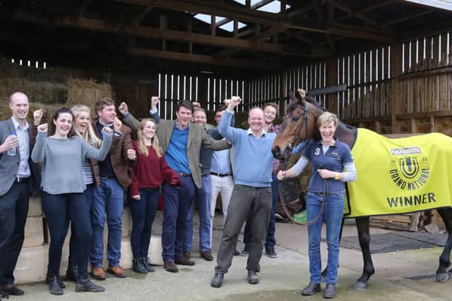 Pineau De Re at Linacres Stables with his trainer, family, friends and owner. Picture: John Grossick