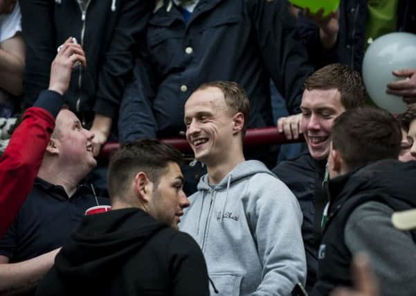 Leigh Griffiths in with the Hibs fans at the recent Tynecastle derby Picture: TSPL