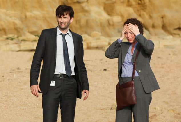 David Tennant as Alec Hardy in Broadchurch with Olivia Colman, who is up for best actress for her role as Ellie Miller. Picture: Patrick Redmond