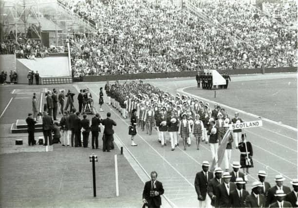 The Scottish athletes march proudly into Meadowbank Stadium at the Opening Ceremony in 1970. Picture: Malcolm McCurrach