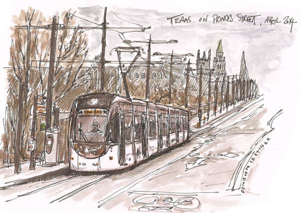 The EdinburghSketcher captures an Edinburgh tram. Picture: EdinburghSketcher.com