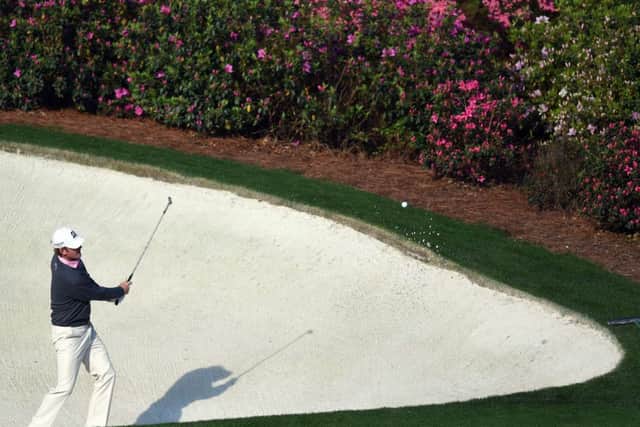 American Brandt Snedeker plays a shot out of a bunker during yesterdays practice round. Picture: Getty