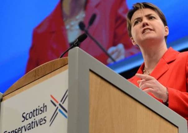 Ruth Davidson MSP, Leader of the Tory Party in Scotland addresses the Conservative Conference on the final day in Edinburgh. Picture: Neil Hanna