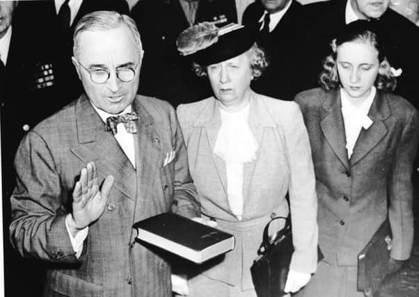 Harry Truman (1884 - 1972) takes the oath as the 33rd president of the USA. Picture: Getty