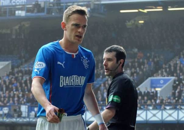 Dean Shiels in current Rangers attire - 32Red will replace Blackthorn as sponsor next season. Picture: Lisa Ferguson