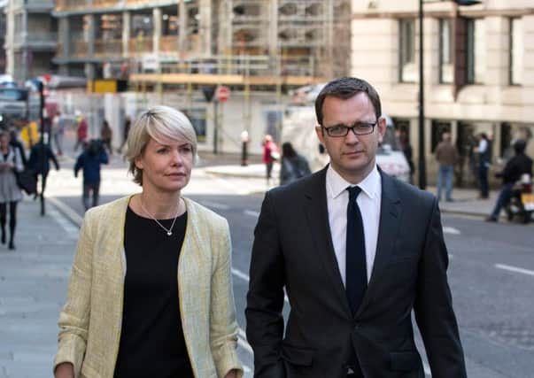 Andy Coulson leaves the Old Bailey with his wife Eloise Coulson. Picture: Getty