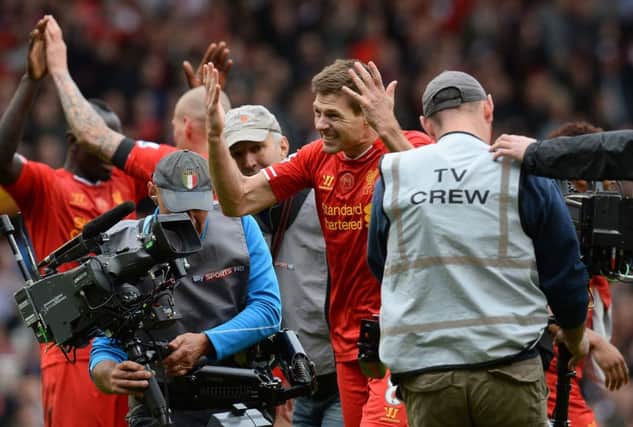 Steven Gerrard was visibly emotional as Liverpool defeated Manchester City. Picture: Getty