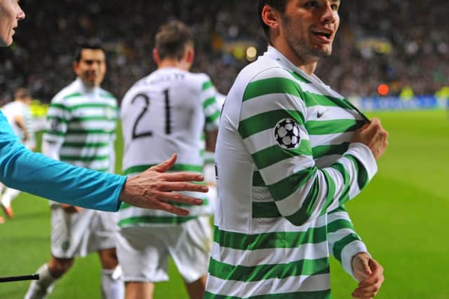 Tony Watt celebrates after against Barcelona in 2012. Picture: Getty
