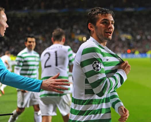 Tony Watt celebrates after against Barcelona in 2012. Picture: Getty
